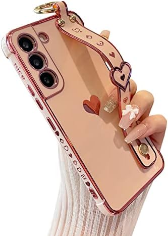 DEFBSC Компатибилен со Samsung Galaxy S21 Fe Case, Електроплетирана Edge Love Case Case со лента за зглобот, целосна заштита на фотоапаратот