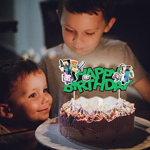 Голема Големина Двостран Сјај Роденденска Торта Топер - Видео Игра Тема Партија Декорација Снабдување За Унисекс Деца