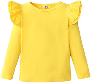 Lysmuch Toddler Baby Girls Tilts Tirt Ruffle без ракави деца памучна маичка цврста боја блуза во боја