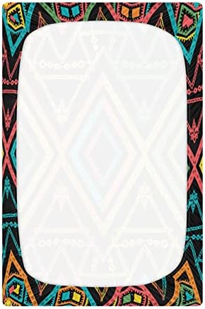 Плејард лист, Ретро Шеврон Бохо геометриски креветче за стандардни душеци за креветчиња и мали деца, 28x52 инчи H041163