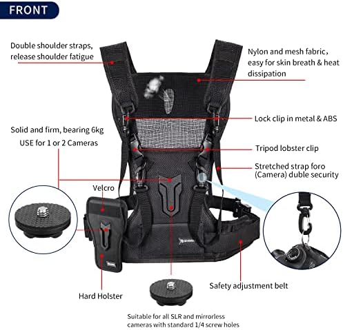 Sevenoak Dual Camera Harness, SK-MSP01 Multi Carrying Chest Vest System with Side Holster for Canon 6D 600D 5D2 5D3 Nikon D90 Sony A7S A7R A7S2