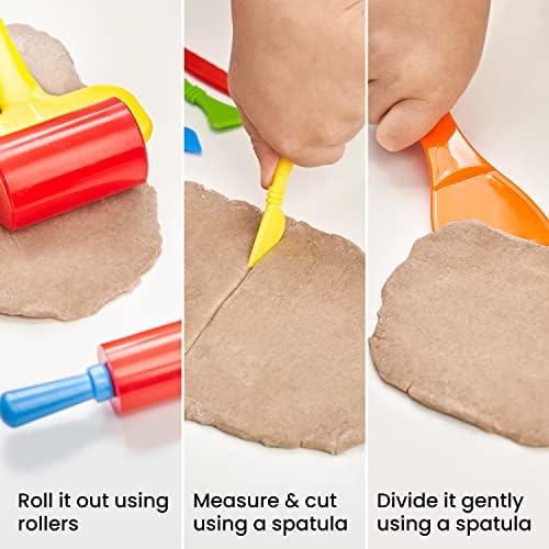 Артеза Детска воздушна суво моделирање глинен комплет, 4 x 8-oz пакувања сензорни игра песок, 8 песочни алатки за глина, 15 школки