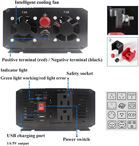 Инвертер за напојување со синусен бран на синус 1200 W 12V/24V/48V DC до 110/220V AC AD CAR ADAPTER CONVERTER MULTI-PROTECE и LED светлосен