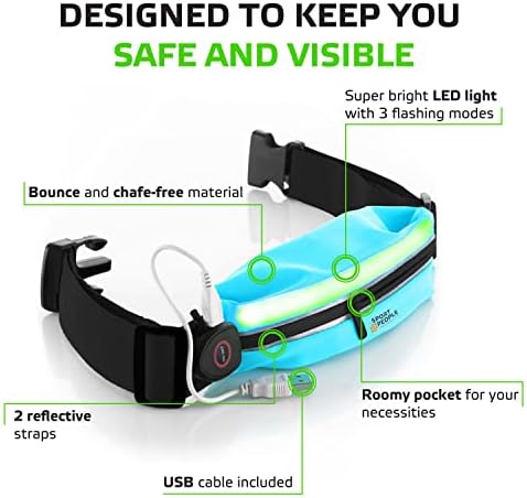 Sport2People LED рефлексивна торбичка за водење на ременот со USB -полначка светлина, рефлексивна опрема за трчање за мажи, жени, носител