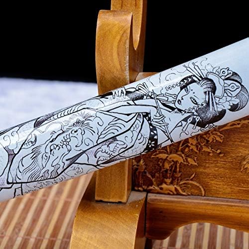 Glw нож сина шуга, остра сина сечило, 41 инчи, полн танг, калење на глина од Т10, убав меч, рачно изработен, меч од јапонски самурај