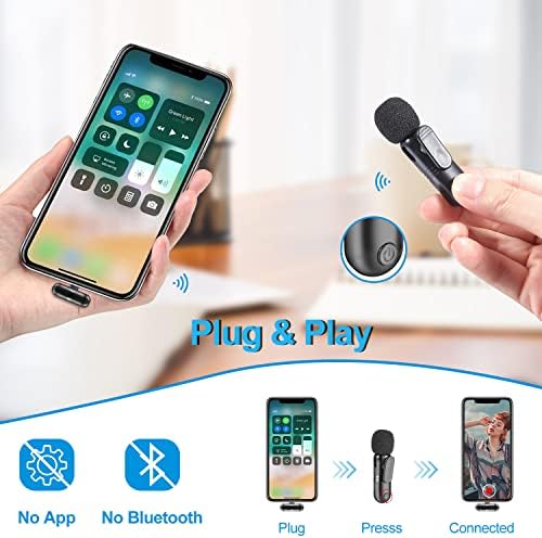 Безжичен Лавалиер Микрофон за iPhone iPad, Plug-Play Двоканален Сештонасочен Кондензатор Микрофон Аудио Видео Снимка За Подкаст
