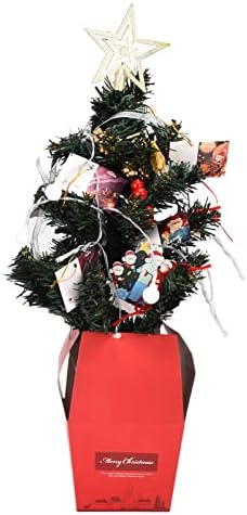 Yemirth мини новогодишна елка, 19,6инч таблета мини вештачка елка со топли светла и висечки украси за DIY Божиќна декорација