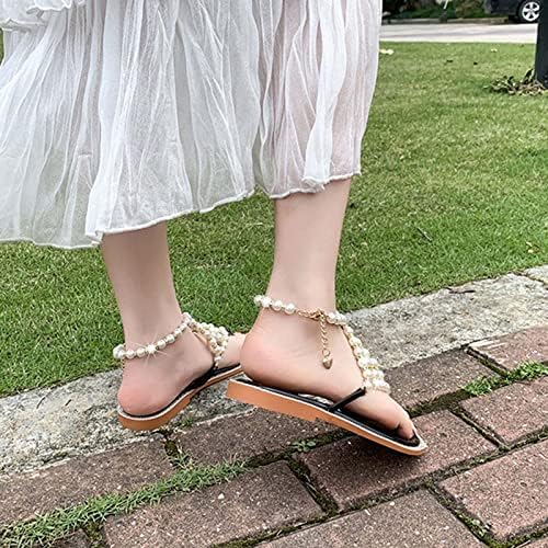 Женски рамни сандали со бисерни клипови папучи од вкрстени фустани модни елегантни флип -апостолки подароци за девојки