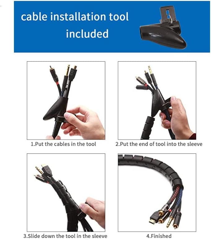 Ракав за управување со кабел Sigripea, 1,5м/4.92ft кабел уредно цевка за завиткување на жицата Организатор на кабел за домашна канцеларија