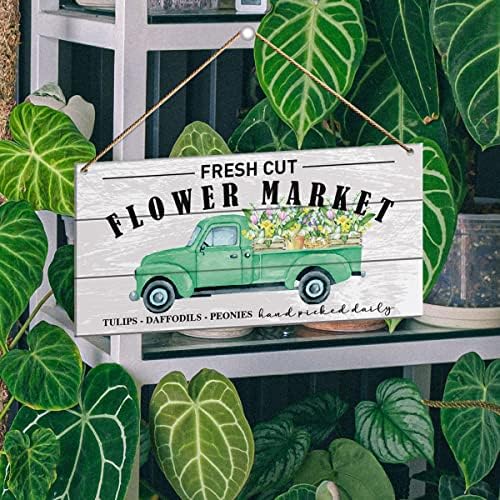 Знак на пролетен wallиден декор, свежо исечен пазар на цвеќиња, пролетни украси за домашна спална соба тремот рустикален флора виси знак
