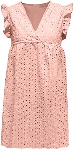 Sutwoen Sundress for Women Fashion Ruffle Sneevers V-вратот шупнува фустан со смок, симпатична девојка хавајска плажа обичен мини