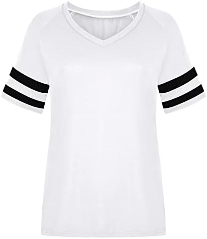 Летна есенска маица за девојки кратки ракави 2023 облека v вратот памук лабава вклопена шарена маица со џебови rw