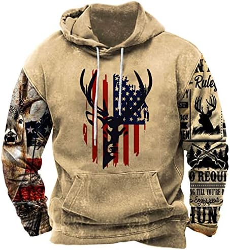 Машка кошула со качулка, американско знаме, печати со долги ракави, џемпер, гроздобер племенски племенски ацтек, графички качулки врвови