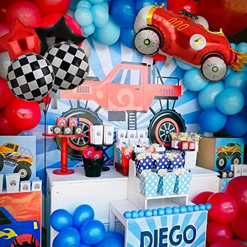 Тркачки автомобил балон гроздобер тркачки автомобил балони со фолија 5 парчиња комплет бебе туш 1 -ви роденденски тркачки автомобил тема за забави