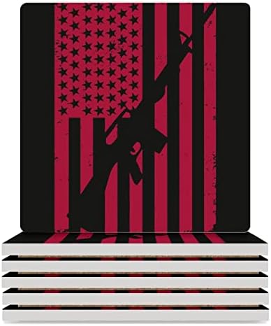 Гроздобер Американски Пиштол Знаме Подлоги За Пијалоци Плоштад Керамички Чаша Мат СО Плута База 4 ПАРЧИЊА