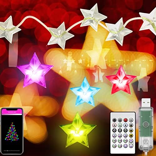 Паметни Божиќни светла - Светла за украси на новогодишни елки, 10 -тина 20 LED самовила со далечински управувач и апликација, трепет светла