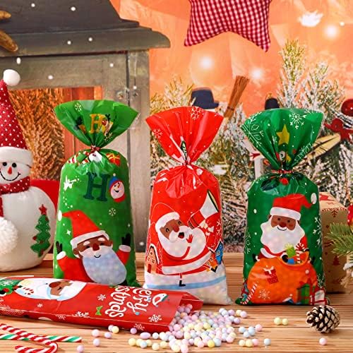 Спиареал 200 Парчиња Божиќни Целофански Кеси Божиќни Торби За Подароци Дедо Мраз Божиќна Капа Сман Торба За Лекување Добрите