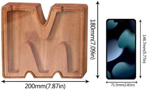 Huaenwmi персонализирана дрвена свинче банка, креативна прилагодена банка за монети со букви со пресечен дизајн, погодна за