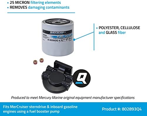 Quicksilver 802893Q4 Комплет за филтрирање на гориво за одвојување на вода за плочки за жива и маринер и меркусер Стерн диск и