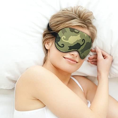 Камуфлажа мачки печати маска за очи, блокирајќи ја маската за спиење со прилагодлива лента за работа за смена за спиење
