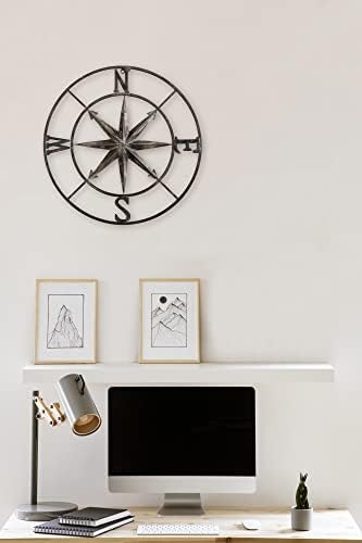 Креативен ко-оп декоративен тркалезен метален компас wallиден декор, 30 , црна, DA7818, за спална соба