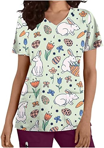Велигденски кошули за жени Велигденски зајаче маица за зајак графички врвови кратки ракави против вратот Велигденски јајца од