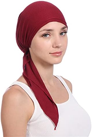 Долга коса глава шамија на шалци за рак на рак пред врзани шамии за глава се лизгаат на капачето капаче хемо глава за еластични турбани