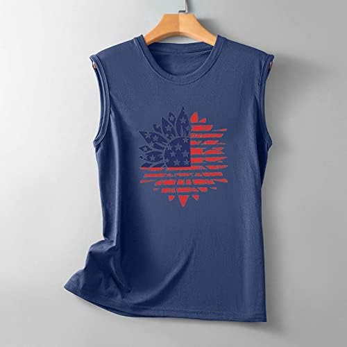 Женски патриотски кошули, американски резервоар за знаме на врвови за жени сончоглед графички маички без ракави топ 4 -ти јули каузална маица