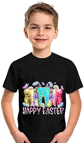Детски маички за велигденски ден за момчиња среќни велигденски врвови летни обични зајаци со краток ракав, буква од 1 ~ 7 т т
