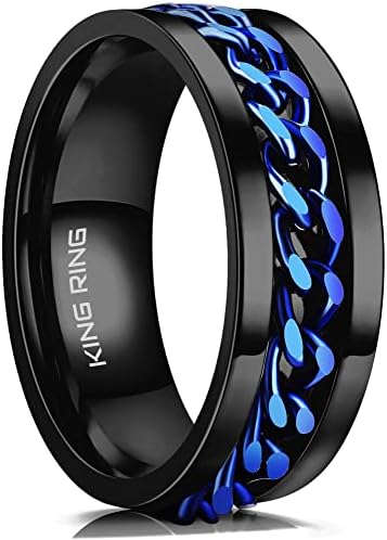 Кинг прстен од 8мм Спинер прстен - прстен за вознемиреност кај мажи и жени - Не'рѓосувачки челик што се врти со прстен за олеснување на