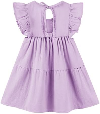 Rjxdlt Toddler фустан бебе девојки памучни постелнина рафле ракав измешани занишани летни летни фустани бохо фустани