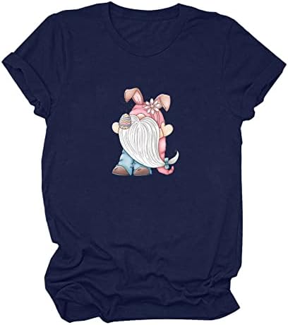 Велигденска кошула женски кратки ракави врвови смешни печатени маица лабава обична маичка со тркала со тркала од вратот и кошули