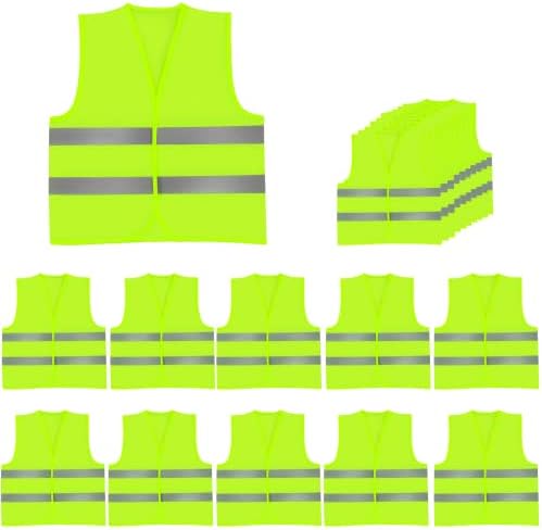 XSTRAP Стандардни 10 пакувања Безбедносни рефлексивни елеци, висока видливост со 2 инчи HI Vis Silver Strip, градежен елек за мажи и жени, универзална големина