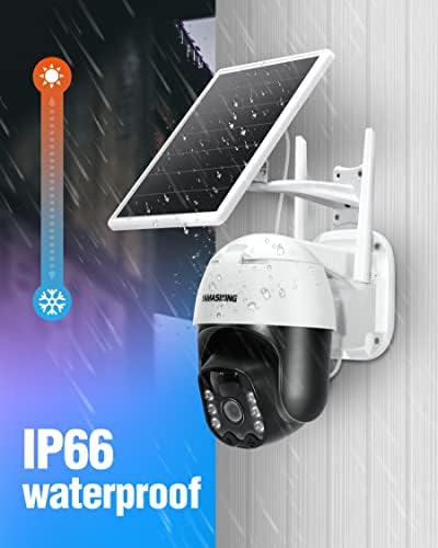 Безбедносна камера безжична отворено, 3MP Ultra HD 2K Smart Camera, 3MP соларна моќност 2.4G WiFi 360 ° View Pan Tilt Strobe