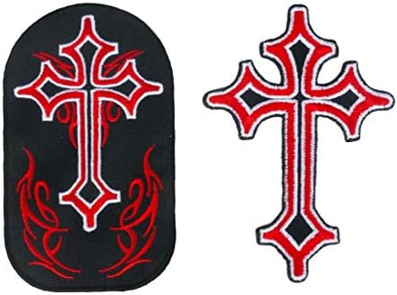 Графички прашина црвен крст моторцикл мотоцикл пиратски пламен извезено железо на лепенка келтски готски знак симбол лого фармерки