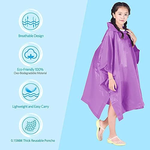 Hlkzone Rain Poncho за деца, [2 пакувања] Eva Kids Rainca палто за еднократно палто за дожд за деца, момчиња и девојчиња 6-13 години