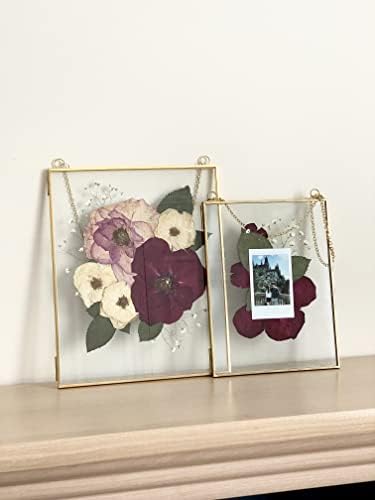 Beedecor Double Glass Frame за притиснати цвеќиња, лисја и уметнички дела - сет од 2 висечки рамки за слики, калено стакло што лебди