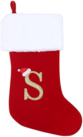 Монограм Божиќни чорапи Класична персонализирана декорација на порибување за семејни празнични сезони Карактер Азбука Божиќни чорапи зимска