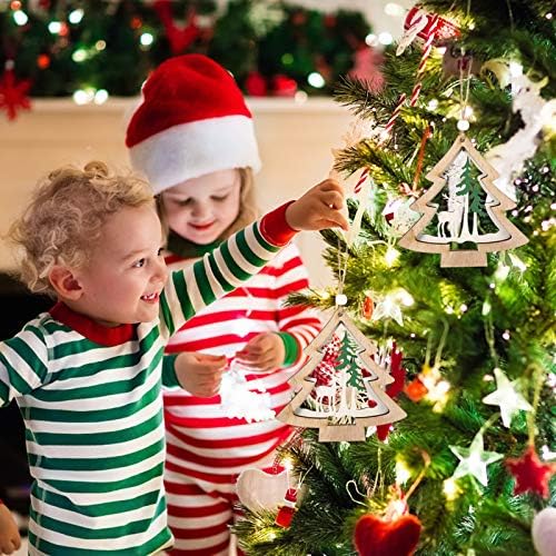 SOIMISS 2 парчиња новогодишна елка што висат декорација Дрвена шуплива двојна слој виси декор