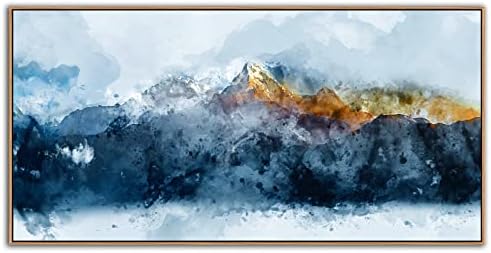 Рамка со wallидна уметност платно Индиго апстрактна планинска слика wallид декор сино сиво портокалово планински врвови платно