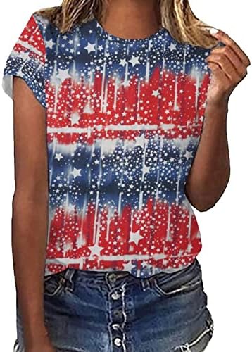 МИАШУИ Преголема Маичка За Жени Обични Американски Знамиња Печатење О Вратот Блуза Со Кратки Ракави Жени Кошули За Компресија Долги
