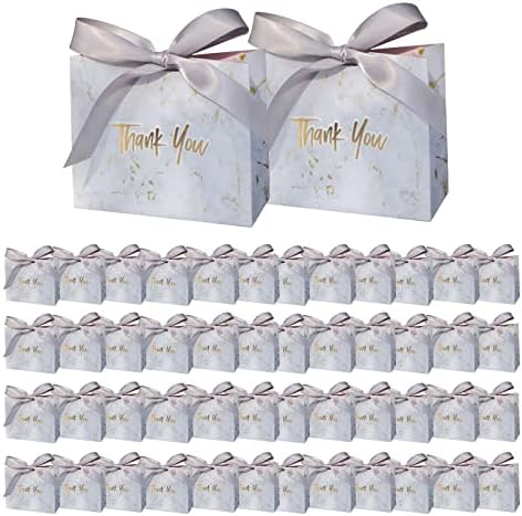 TTSITG 50 Пакет Ви Благодариме Мини Кеси, 4.5 x 1.8 x 3.9 Мермерни Бонбони Кутија Подарок Сива Ви Благодариме Кутија Картонски Подарок Кутии