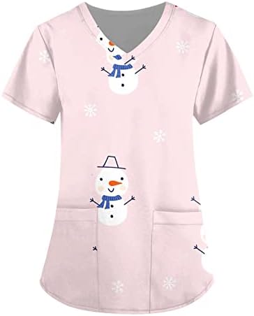 Женска Мода Божиќен Принт Блузи За Чистење Блуза Класична Работна Облека Со Кратки Ракави Со Краток Врат Медицинска Сестра Униформа Маичка Со
