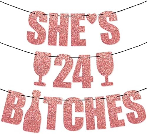 Забава засекогаш 24 Роденденски Украси За Жени Со 24 КУЧКИ Розово Злато Сјајни Букви Потпишете За Неа
