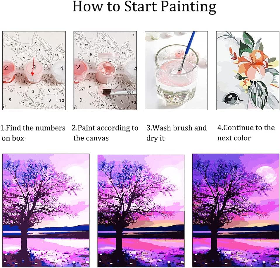 Gemzono 4 пакет Персонализирана боја по комплет за броеви за возрасни, DIY боја по броеви Поставено сликарство за почетници за декор за сликарство