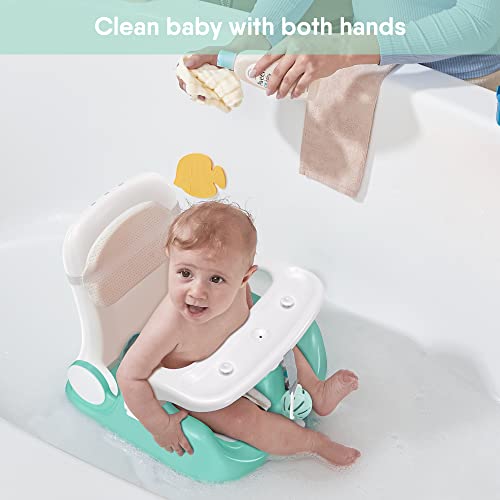 Седиште за бања за бебиња со седиште и лежење 2 режими, 3-брзински прилагодување, моќни чаши за вшмукување, столче за када за новороденчиња