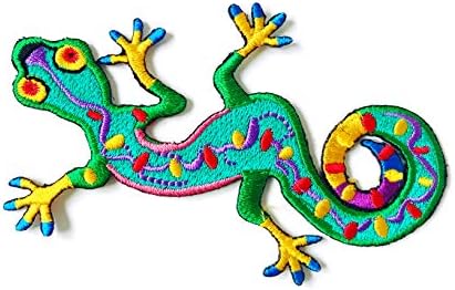Th Salamander Gecko гуштер зелено лого извезено шиење на железо на лепенка за облека со фармерки со ранец и др.