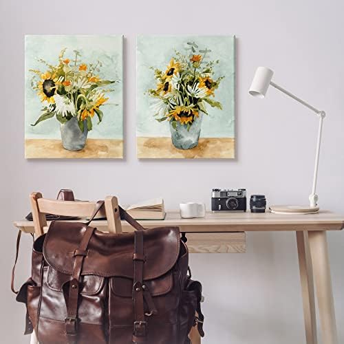 Tuphell Industries Trational Country Sunflower Bouquets 2 парчиња сет платно wallидна уметност, дизајн од Ема Каролина