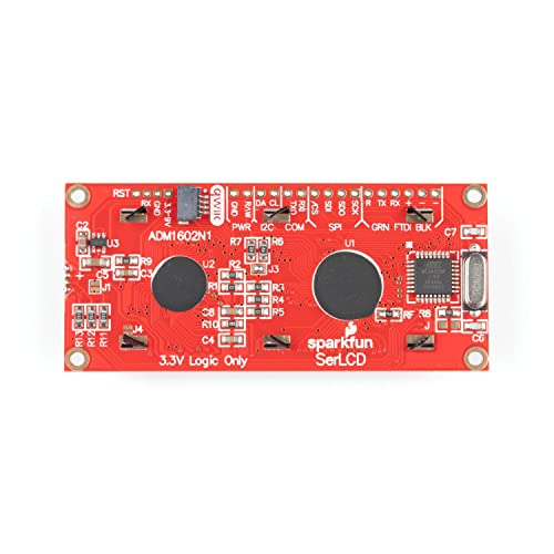 Sparkfun 16x2 Serlcd - RGB текст - црвен/зелен/сина текст на црна дисплеј 3.3V логика и моќност