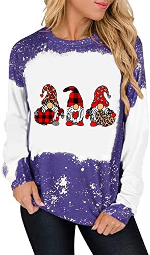 Џемпери за пулвер за жени Божиќни печати карирани екипаж маици со преголеми жени долги ракави со долги ракави